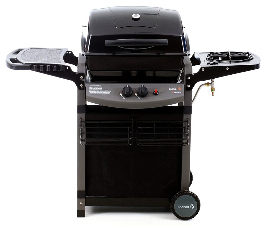 Barbecue a gas SOCHEF Piùsaporillo G20513 con bruciatori in acciaio inox da 7,2 kW, sistema di cottura a pietra lavica, e fornello laterale