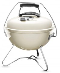 Barbecue portatile a carbone WEBER Smockey Joe economico, colore bianco avorio, con griglia in acciaio cromato da 37 cm, per picnic, campeggio o scampagnate all’aria aperta