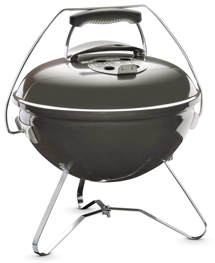 Barbecue portatile a carbone WEBER Smockey Joe economico, colore grigio fumo, con griglia in acciaio cromato da 37 cm, per picnic, campeggio o scampagnate all'aria aperta