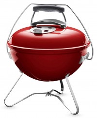 Barbecue portatile a carbone WEBER Smockey Joe economico, colore rosso antracite, con griglia in acciaio cromato da 37 cm, per picnic, campeggio o scampagnate all’aria aperta