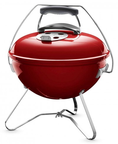 Barbecue portatile a carbone WEBER Smockey Joe economico, colore rosso antracite, con griglia in acciaio cromato da 37 cm, per picnic, campeggio o scampagnate all’aria aperta